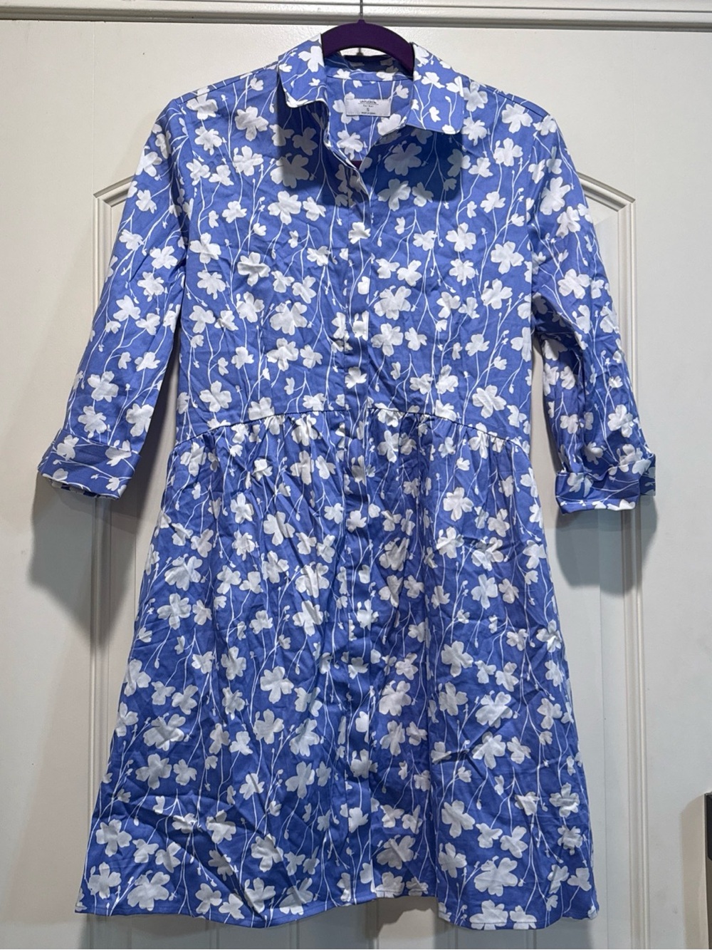UNTUCKit Blue and White Floral Button-Front Dress